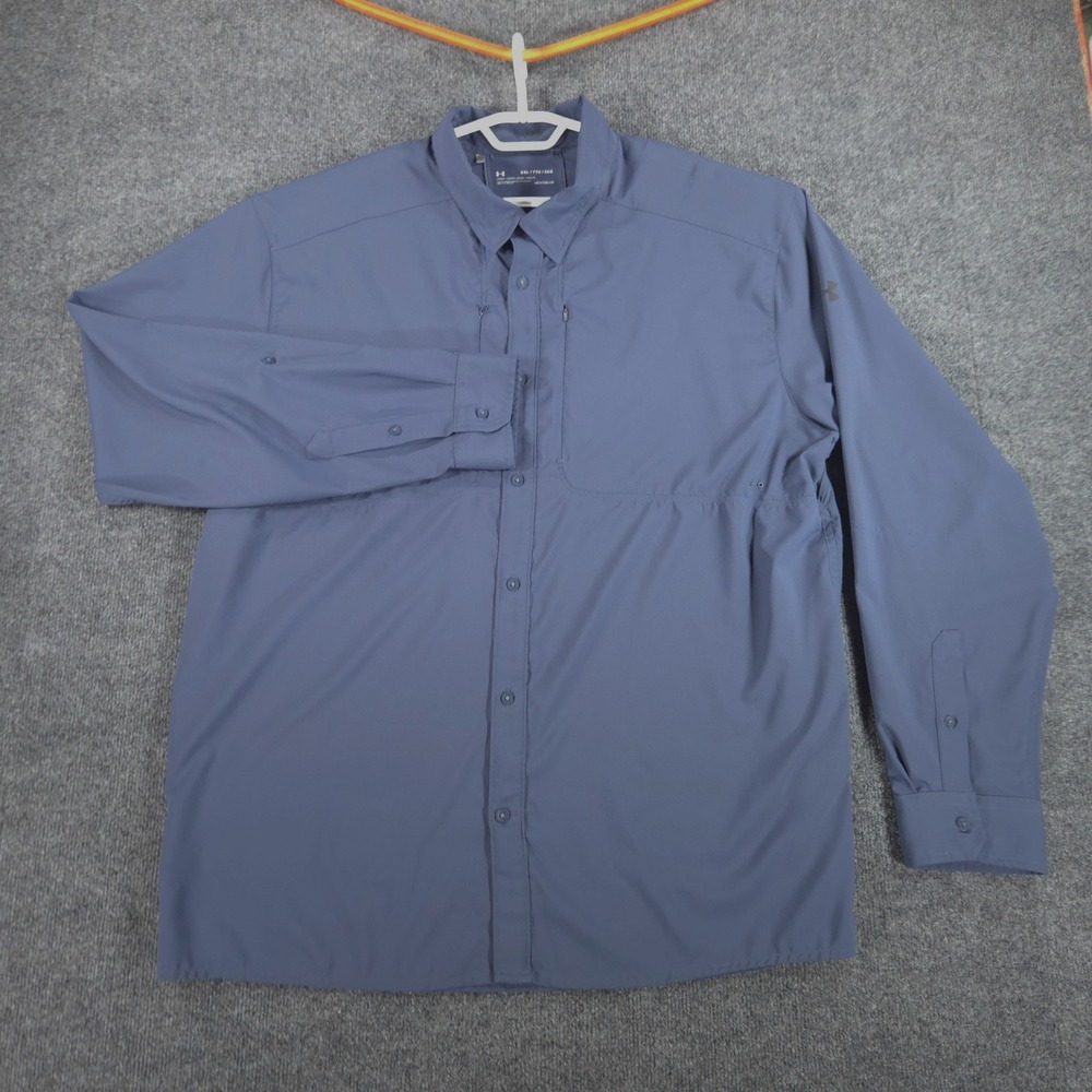 Under Armour Heat Gear Men's XXL 2XL Blue Loose Vented Long Sleeve Fishing Shirt